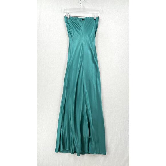 ENZA COSTA Strapless Satin Bias Dress Womens Medium Teal Aqua Blue Maxi Pull On - Picture 5 of 13